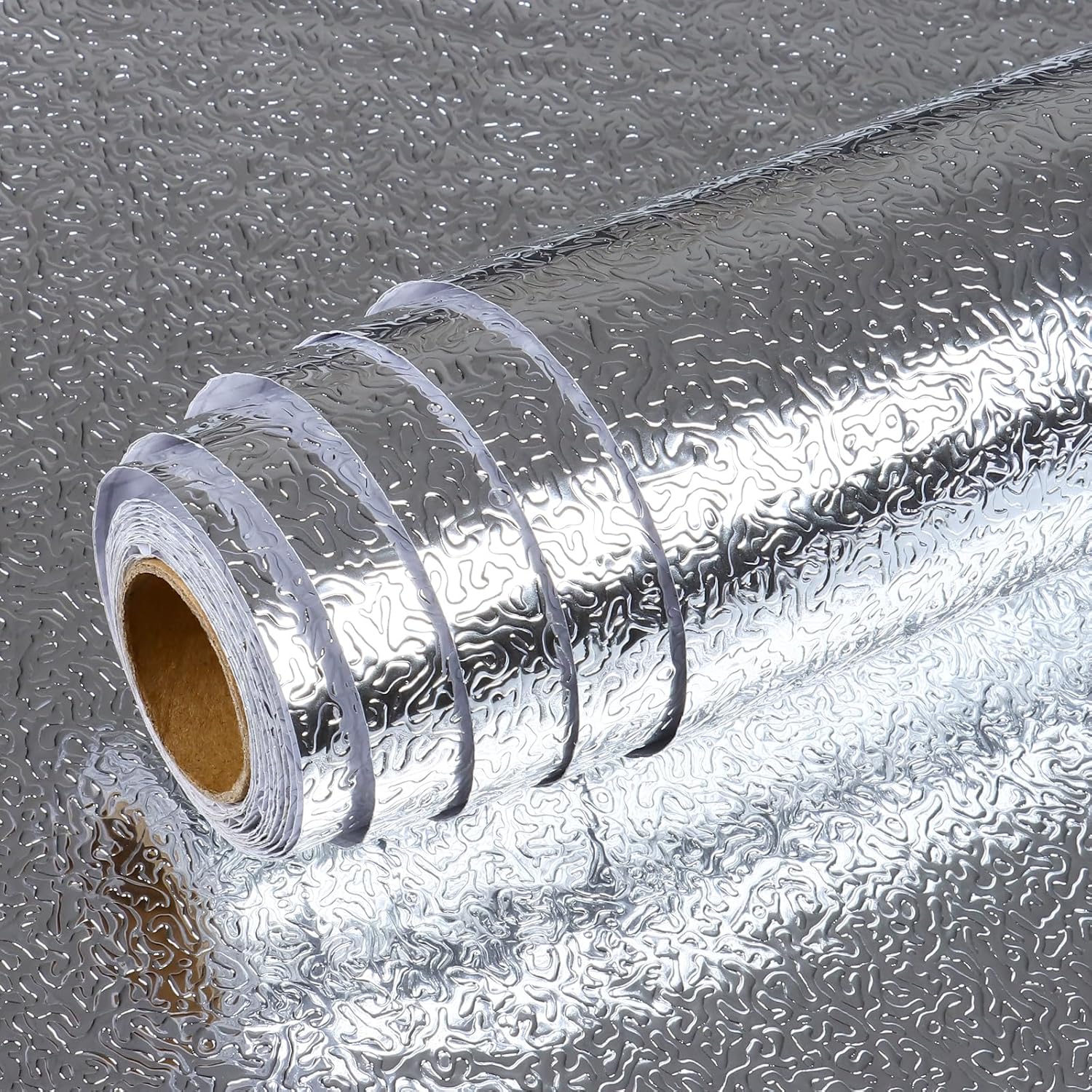 Tapeta z folii aluminiowej w kolorze srebrnym, wodoodporna, samoprzylepna, na blat kuchenny, do szafki, odporna na olej, 40 x 300 cm