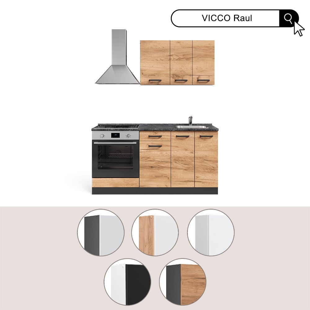Vicco Cucina monoblocco R-Line, Nero lucido/bianco, 160 cm con colonna forno senza piano di lavoro - 7