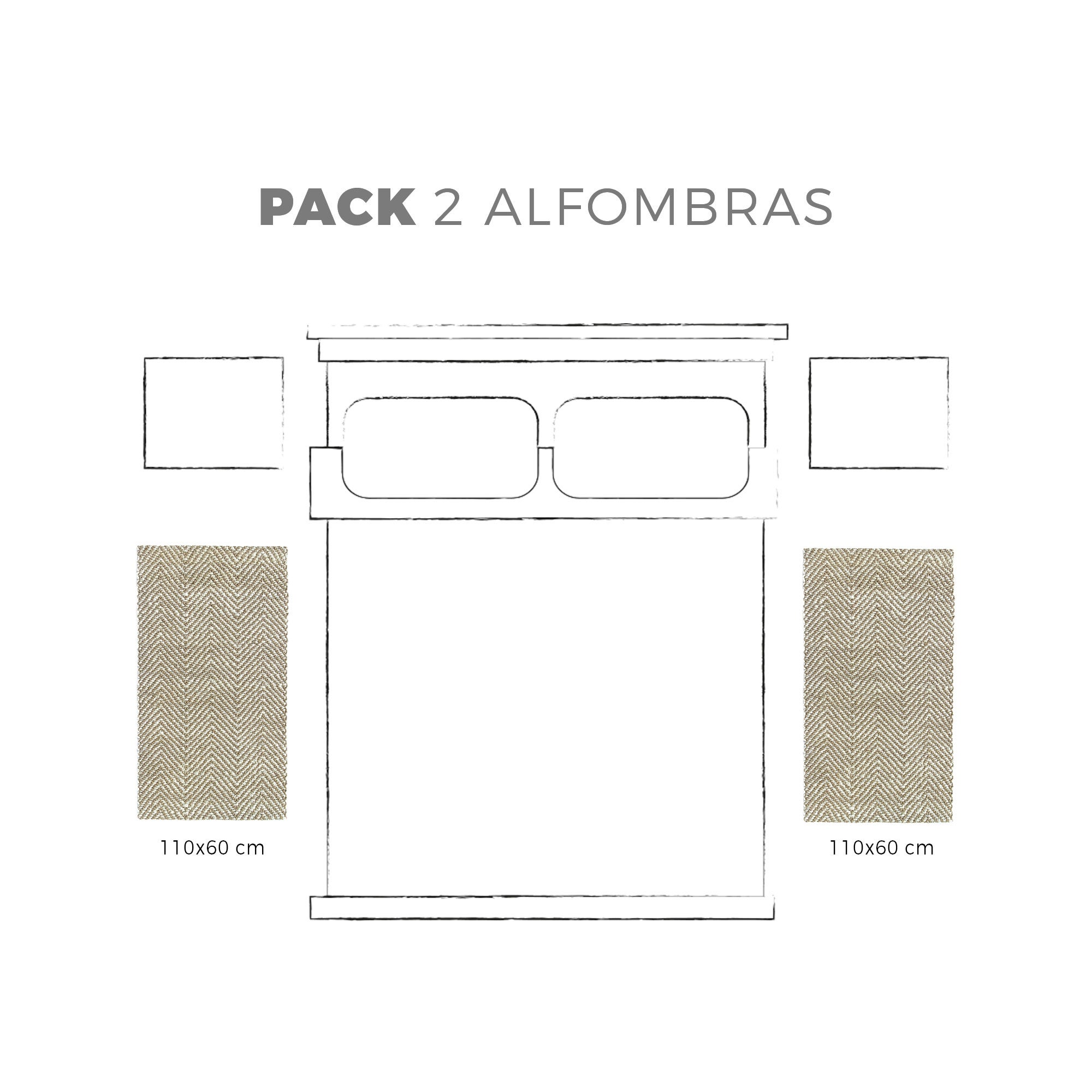 HAMID - Pack de 2 tapetes de cabeceira 110x60cm - Juta Alcazar Branco - 2