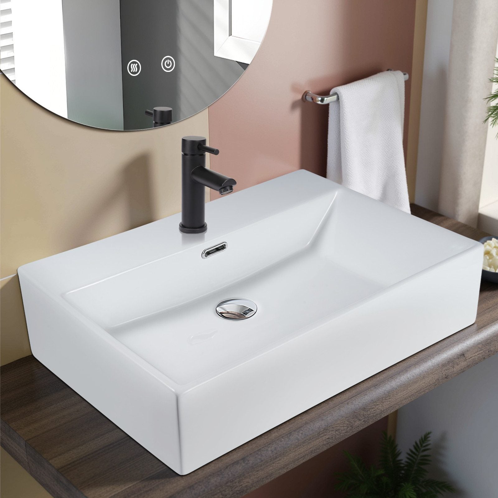 NETTLIFE Ceramic Countertop Bathroom Sink - Umywalka kwadratowa