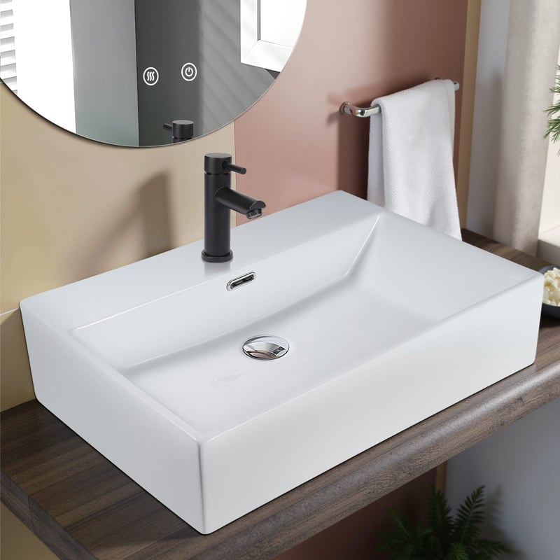 NETTLIFE Ceramic Countertop Bathroom Sink - Umywalka kwadratowa