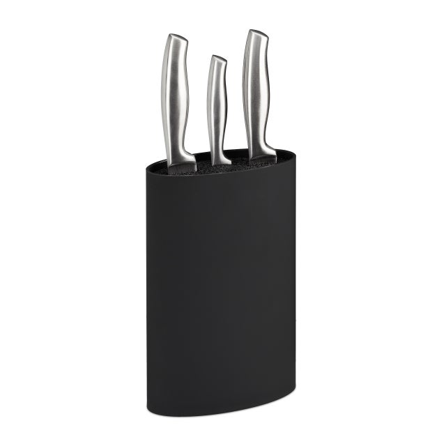 Taco Cuchillos Ovalado, Bloque Cerdas Cuchillos, Porta Cuchillos, Plástico 22x16,5x6,5 cm, Negro, Relaxdays