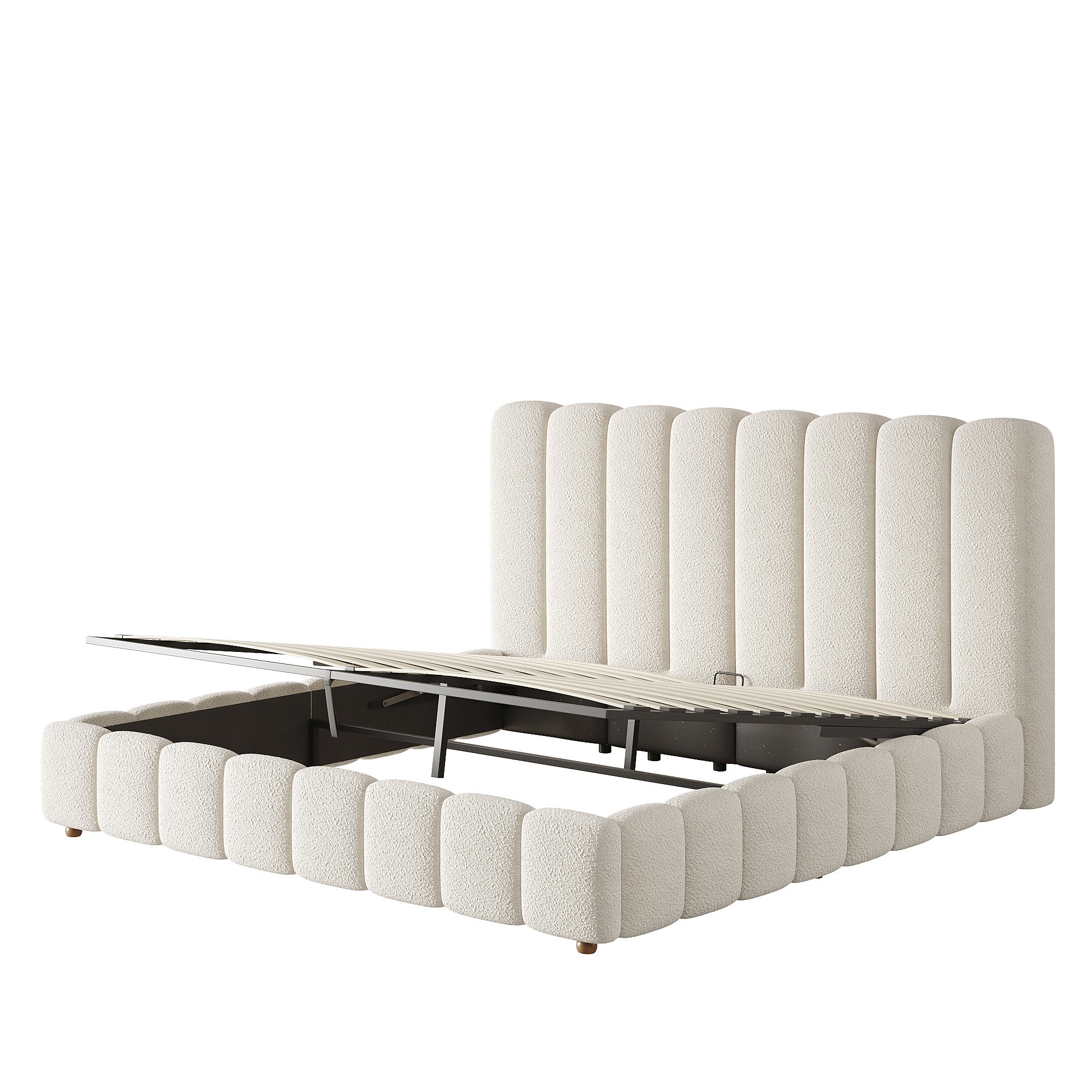 Lit Coffre 160x200 cm avec Hydraulique Rangement, lit capitonnée avec sommier à lattes, lit double en Tissu, blanc (Sans Matelas) - 4