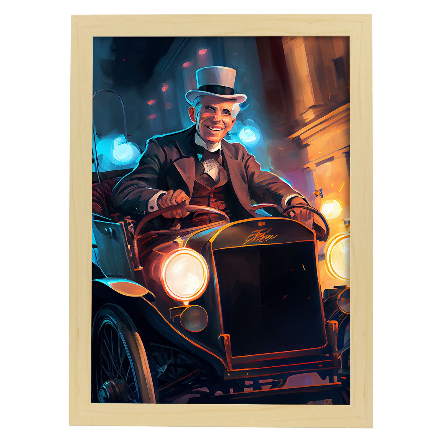 Nacnic poster de henry ford en estilo retrato a todo color ilustraciones y caricaturas de inventores y creadores históricos diseño y a4 marcos madera
