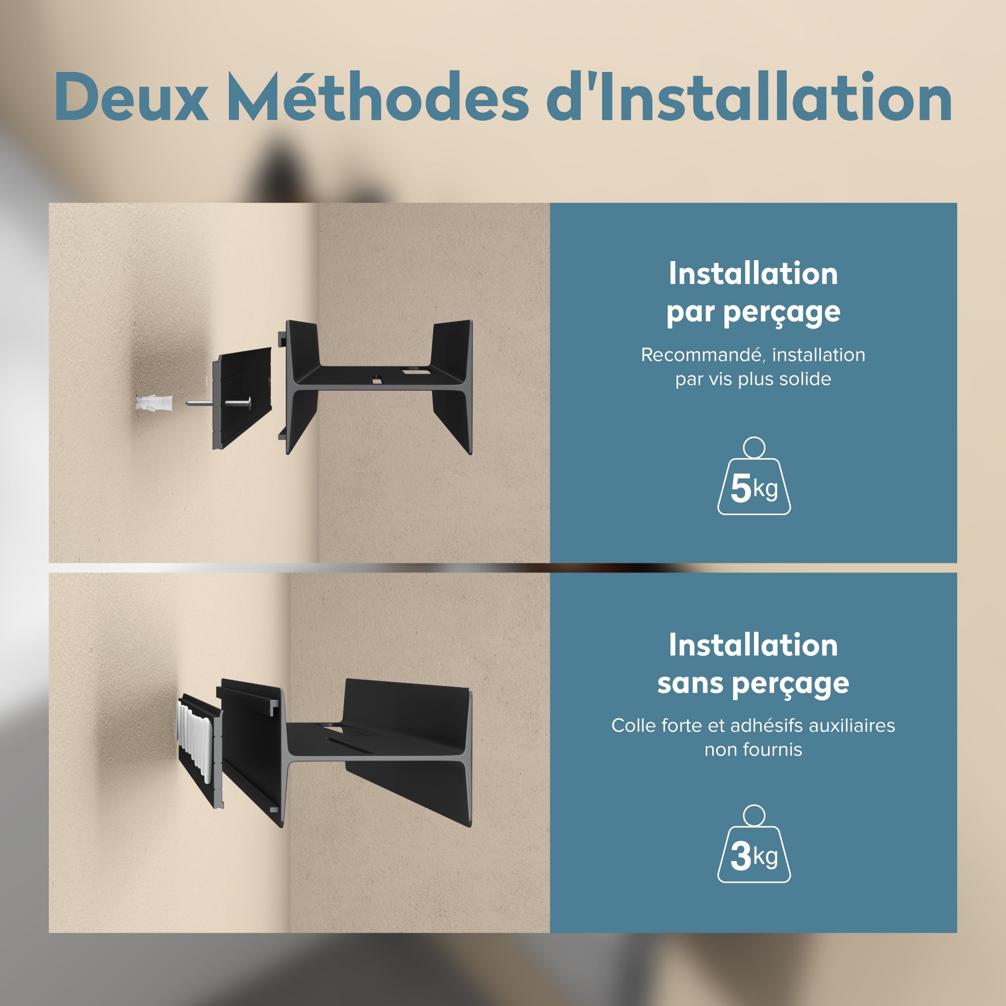 doporro Serviteur de Douche Mural Amovible avec Porte-Serviettes Étagère Douche Noir Mat Organisateur de Toilettes pour Salle de Bain Reglo-03 - 7