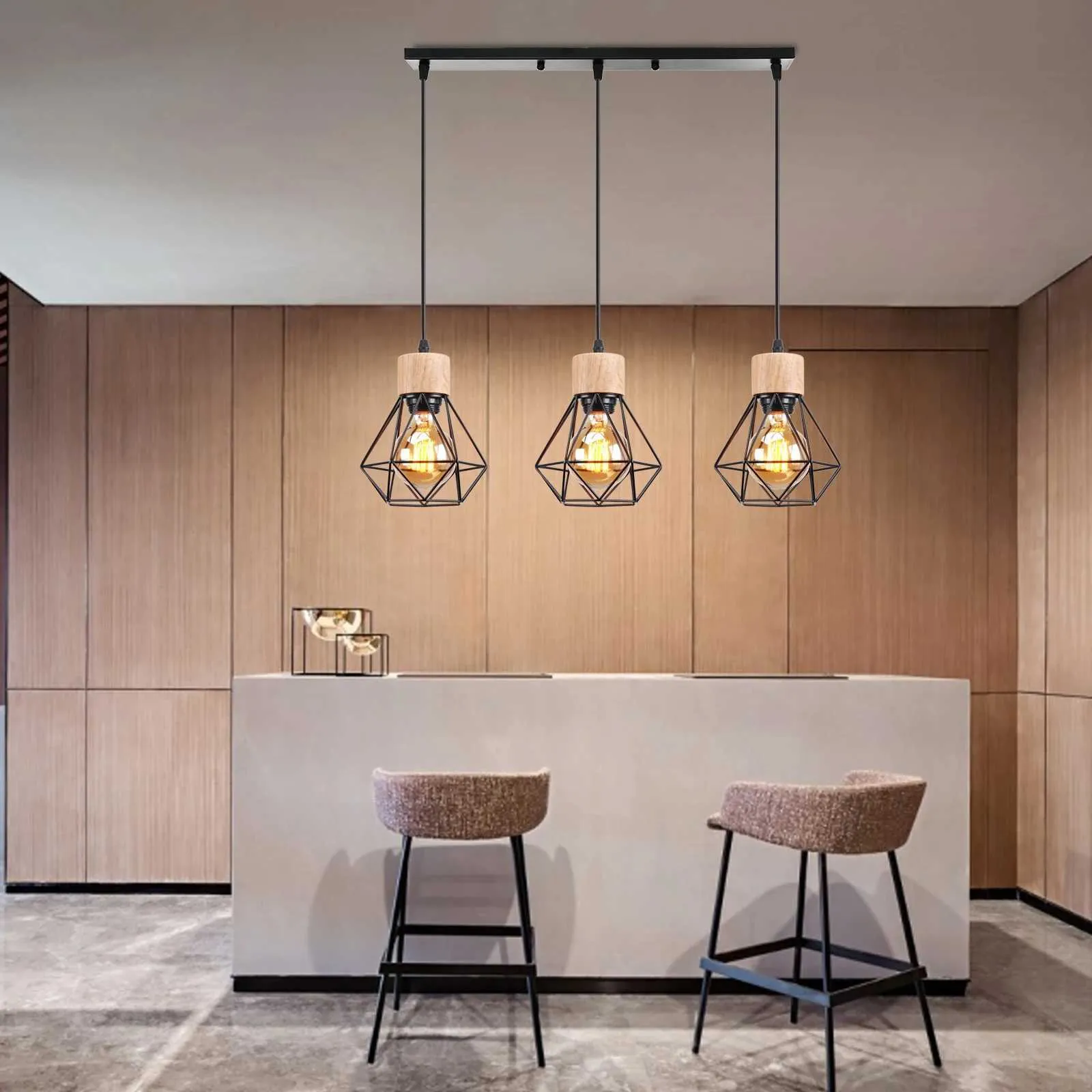 Lustre industriel, plafonnier cage en métal, suspension vintage, lampe suspendue, longueur de corde de suspension réglable (sans ampoule) - 8