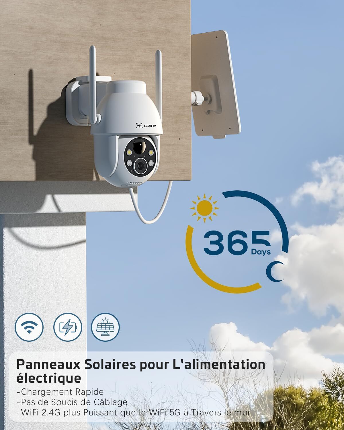 COCOCAM 2K Caméra de Surveillance WiFi 2.4GHz Extérieure, Caméra ...