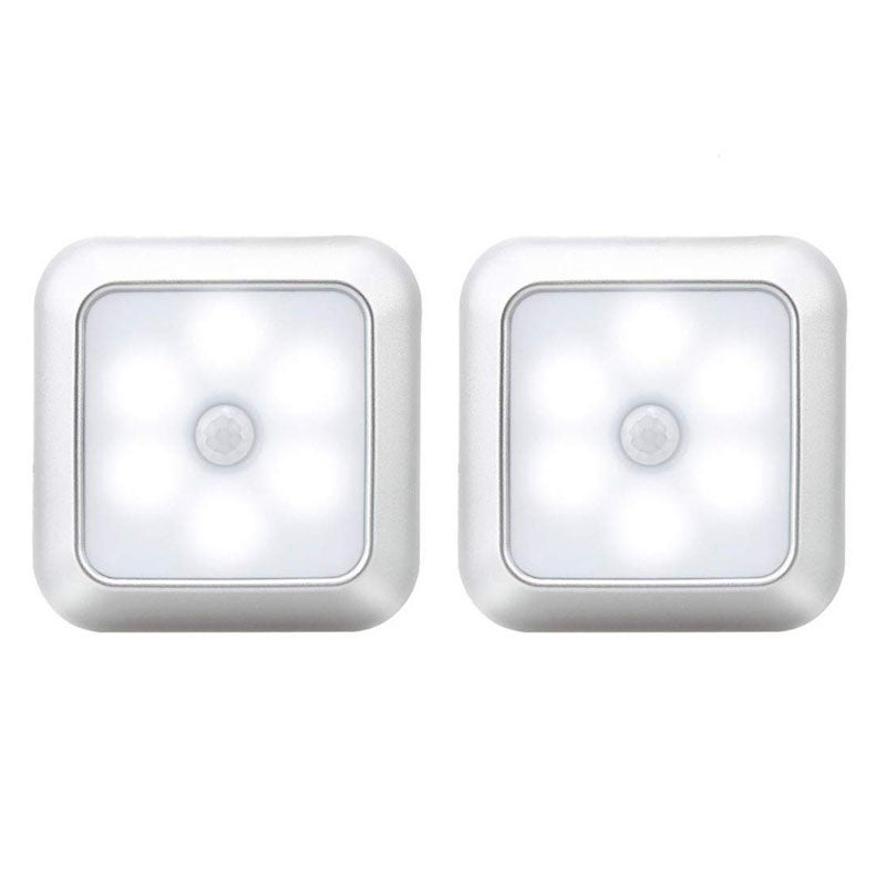 Lampka nocna z czujnikiem wewnętrznym, 2 sztuki, lampka nocna LED do korytarza, odpowiednia do szafy, srebrne białe światło, 8x8x2cm