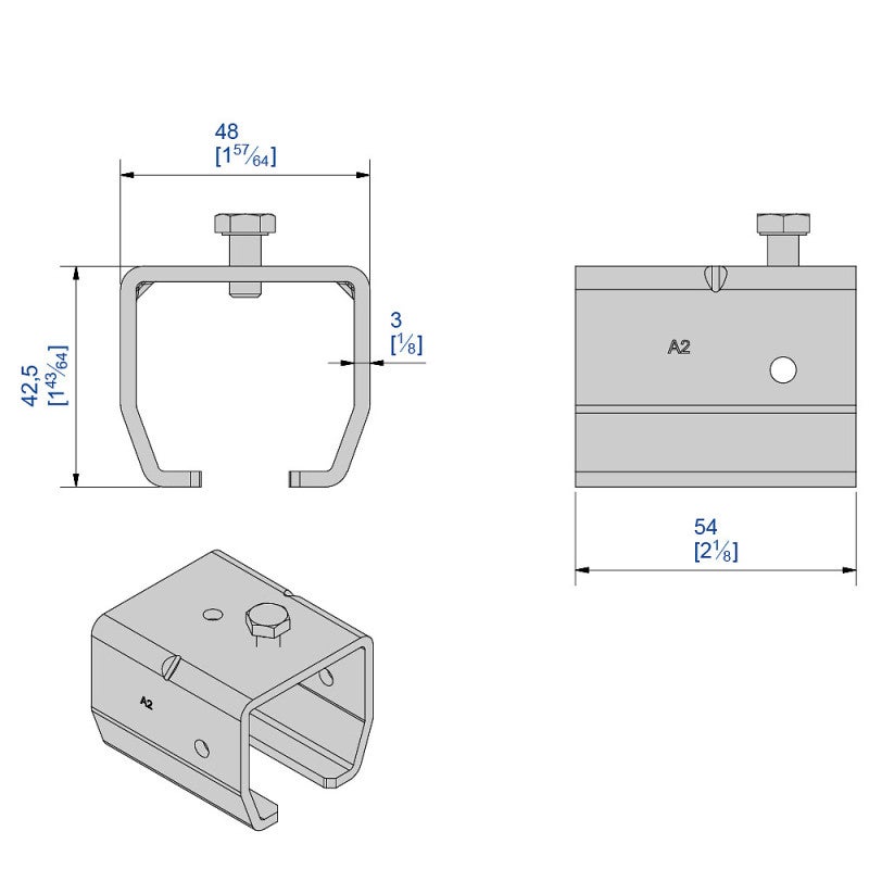 Support enveloppant en INOX 304L pour fixation murale d'un rail SLID'UP SU2067 et SU2068 - 200 kg - 2