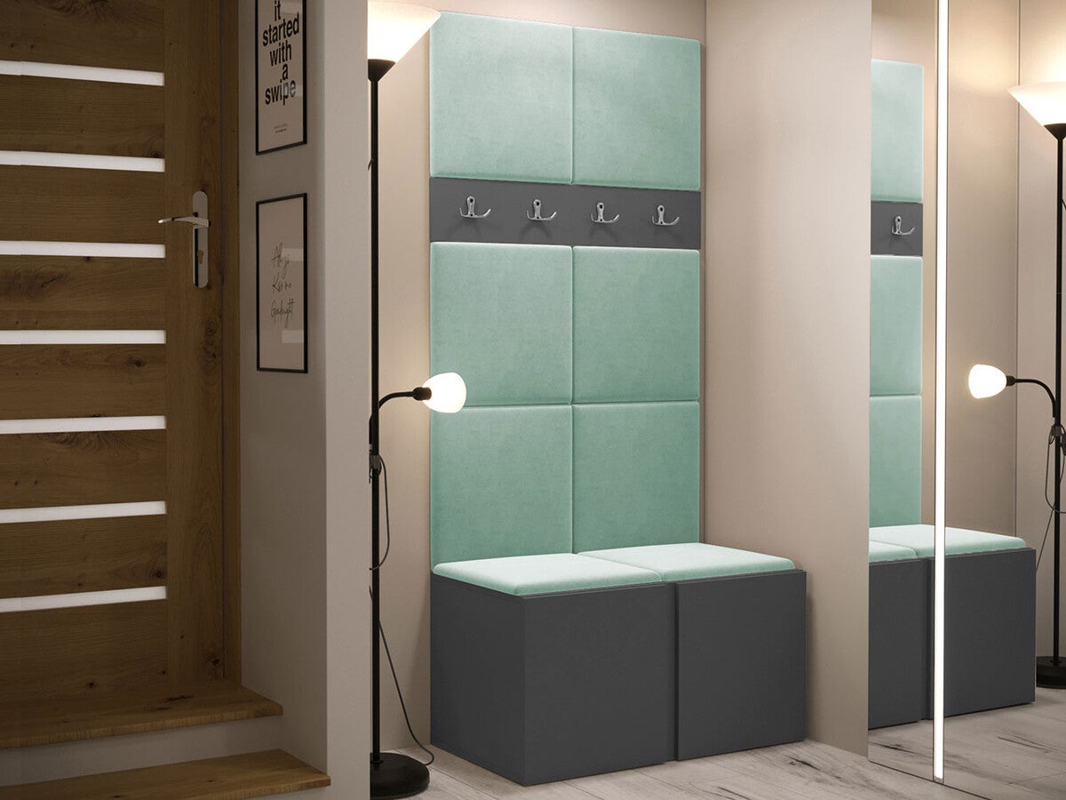 Conjunto para corredor Hartford 267, 186x84x44cm, Grafite, Placa de aglomerado laminado, Tecido, Colocado, Montado nas parede - 2