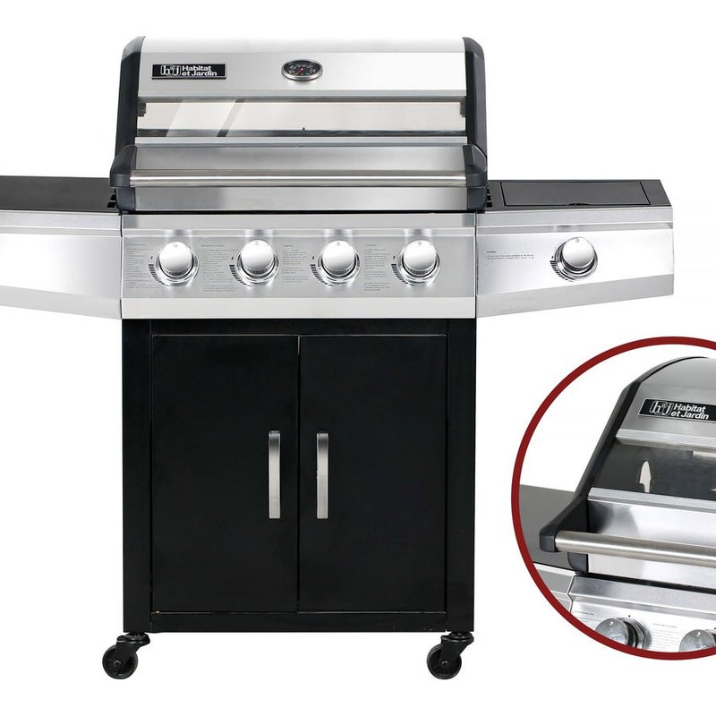 Grill gazowy ze szklaną pokrywą "Bingo 5" - 5 palników, z czego 1 boczny - 15.2kW + Pokrowiec zabezpieczający - Czarny