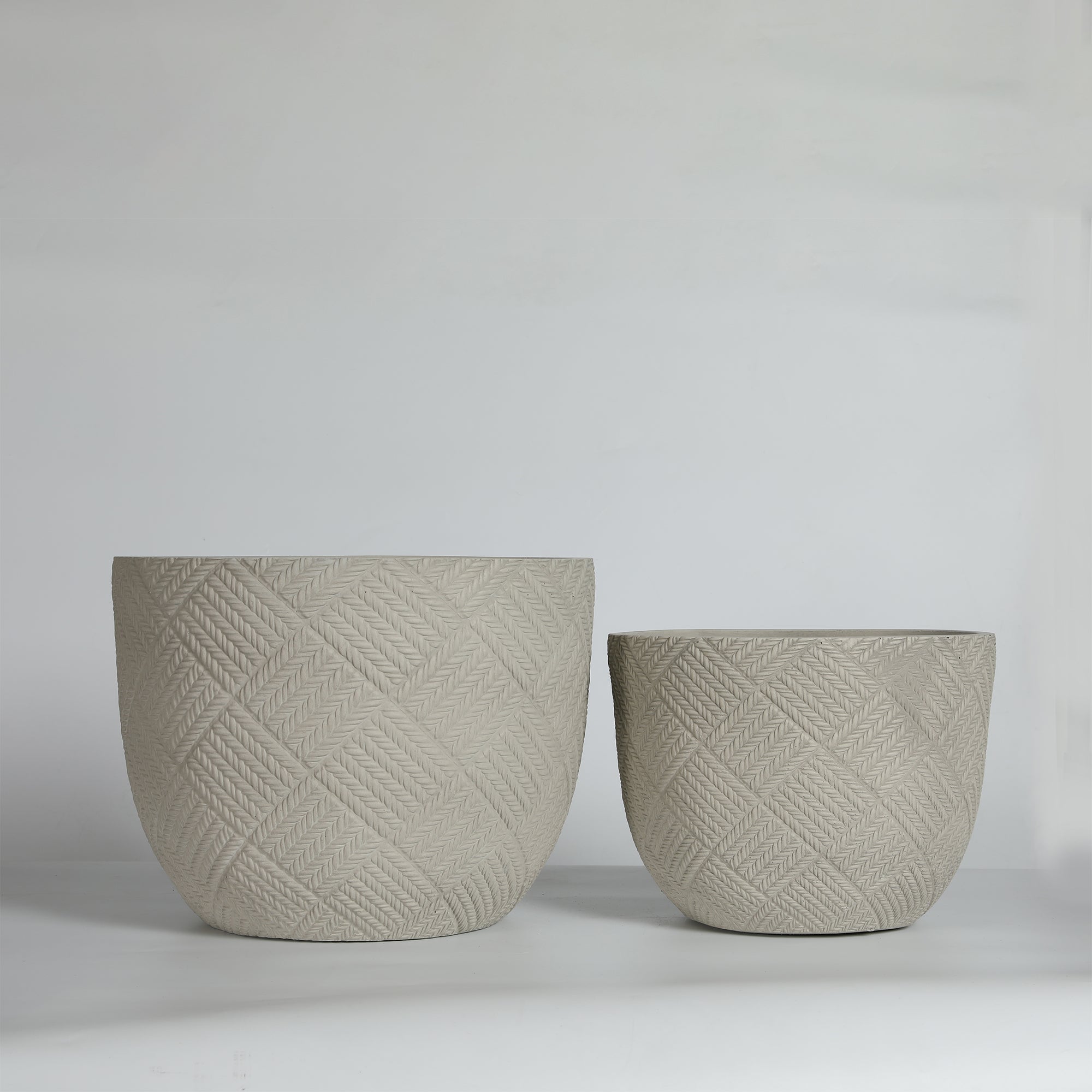 Grand pot de fleur extérieur lot de 2 jardinière ronde avec drainage 37x28cm et 45x35cm en béton gris - 6