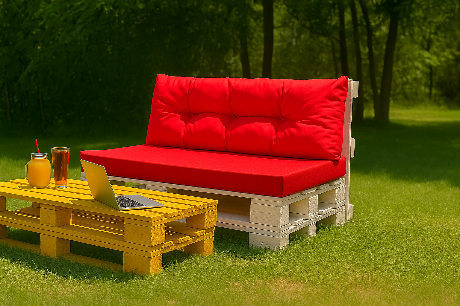 Set de coussins pour palettes 120x50 cm, housse d'assise amovible, coussins de dossier matelassés 120x50 cm Rouge coussins confortables pour palettes - 4
