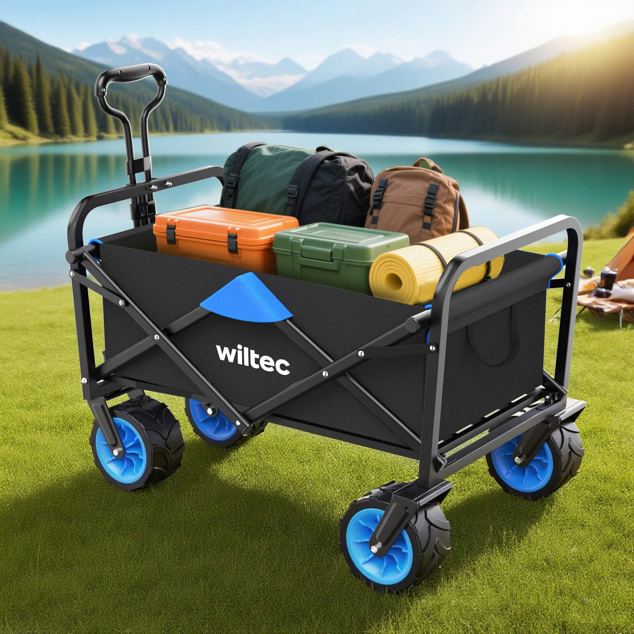 Chariot Enfants de transport pliable – 940 x 630 x 810 mm – capacité de charge 100 kg – avec Larges roues et Poignées – Diable Tout terrain… Wiltec... - 2