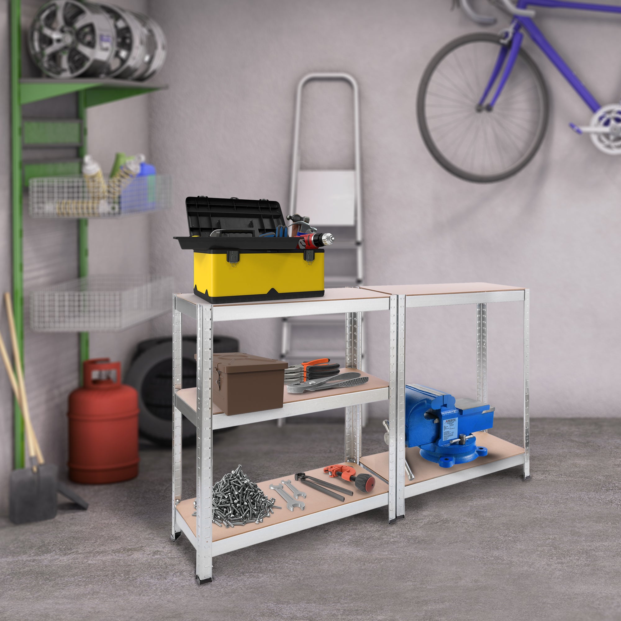 AREBOS Étagère Charge Lourde Rangement | 350 kg Capacité Totale | 75 x 30 x 180 cm | Métal galvanisé et Panneau de Fibre de Bois MDF - 3