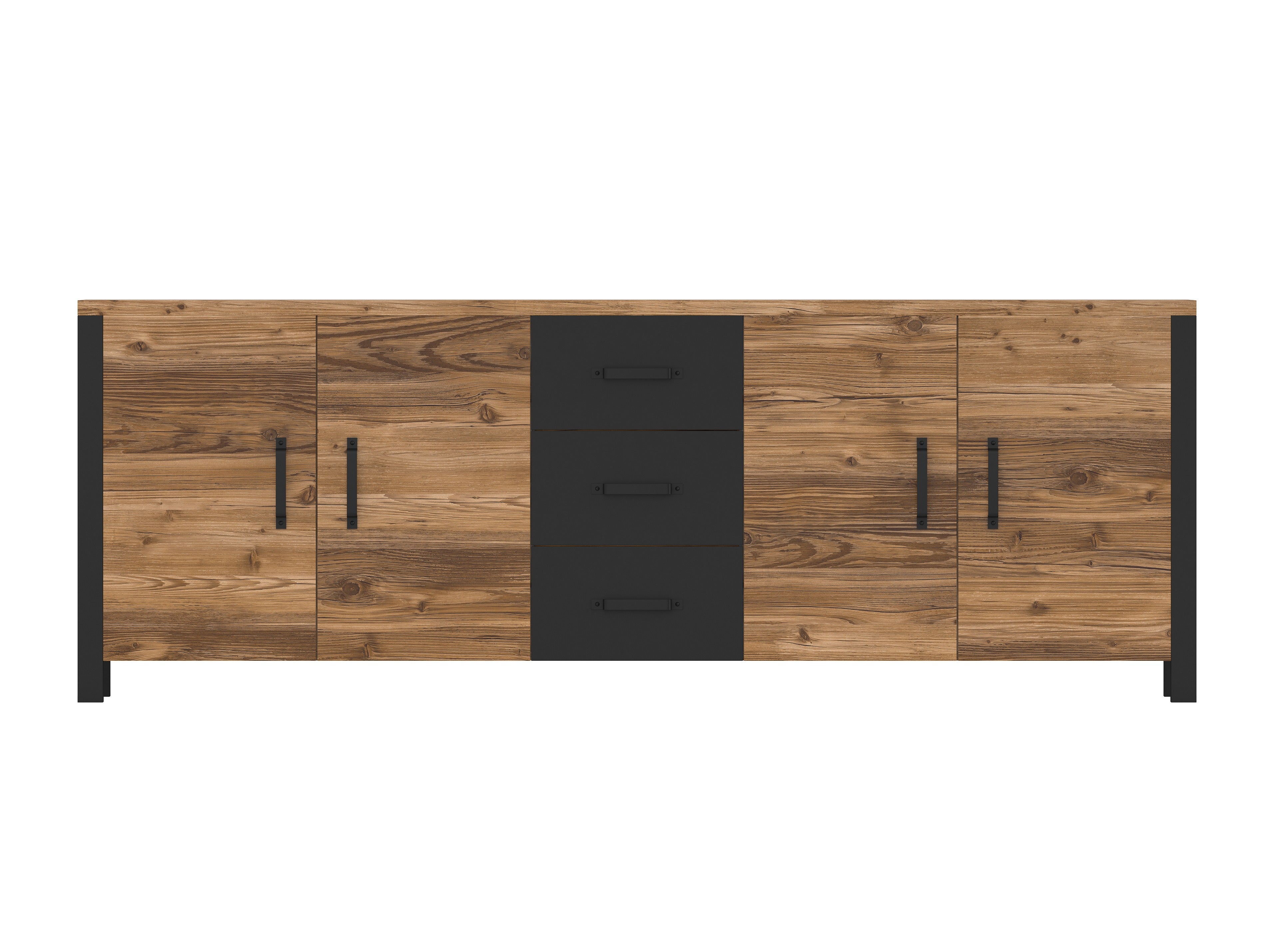 Buffet SOLAN avec 4 portes et 3 tiroirs - Noir / bois - Loungitude ...