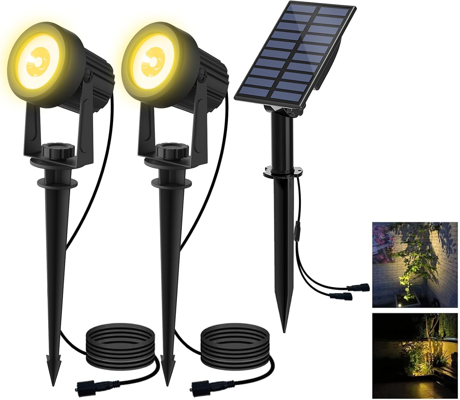 Reflektor solarny ogrodowy, lampa solarna, zewnętrzny reflektor z wodoodpornością IP65, do drzew, ogrodu, ścieżek (ciepła żółć 3000 K)