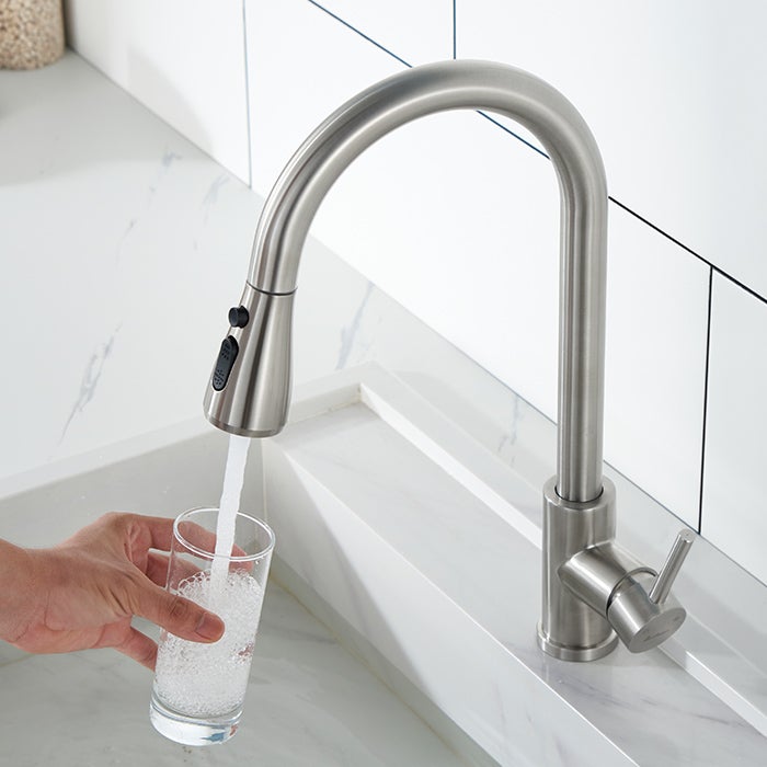 Robinet de Cuisine avec Douchette Extractible Mitigeur Cuisine Brossé en Acier Inox Robinet d'évier pour Cuisine Rotatif à 360° avec 3 Modes - 7