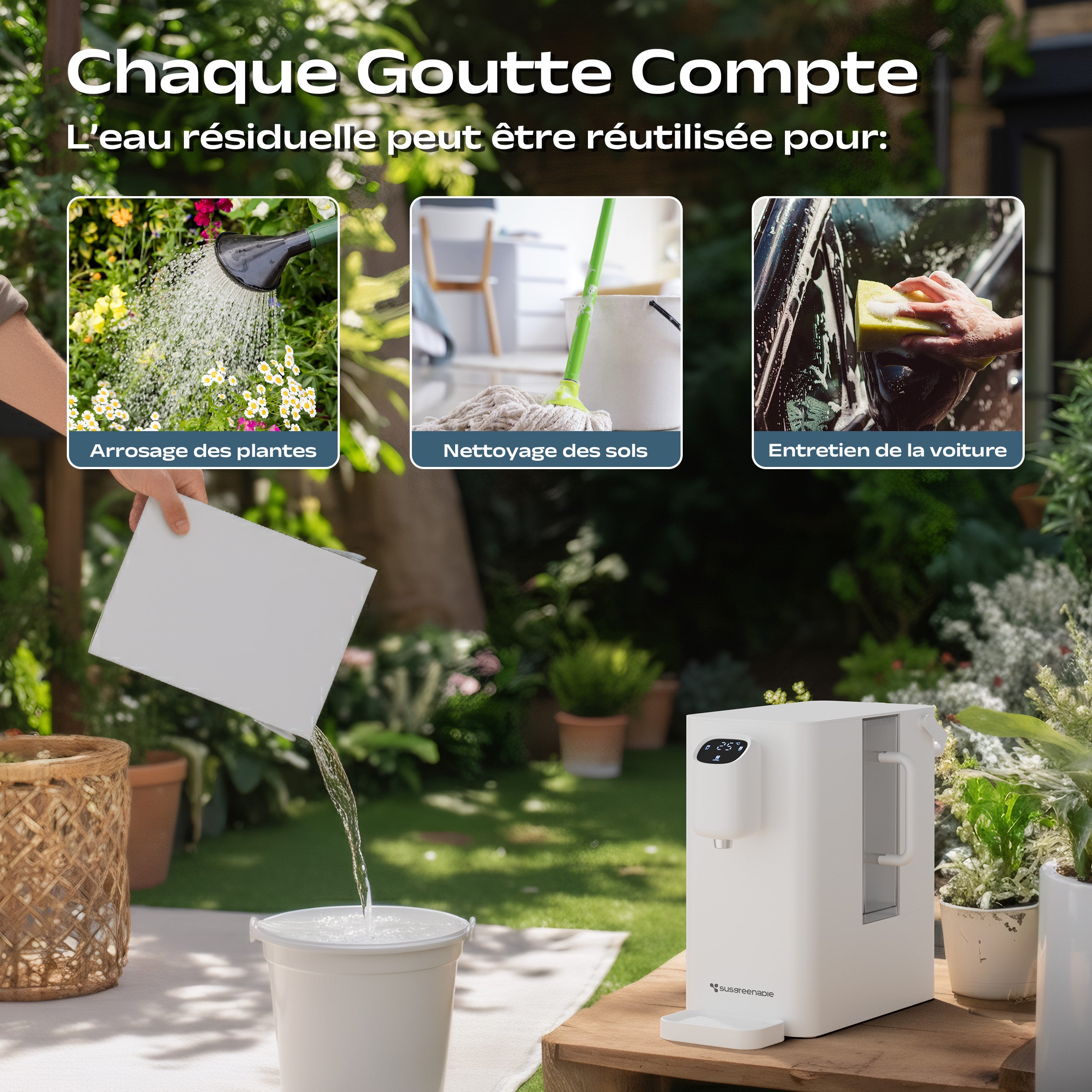 CIARRA x SUSGREENABLE Osmoseur inverse 4-en-1 sans installation 4 étapes de filtration 5 niveaux de température eau chaude 3 s Blanc SGIWDR04-W - 5