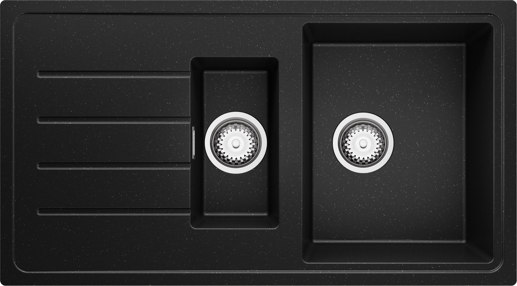 Zlewozmywak Czarny Metalik 90x50cm, Zlew Kuchenny 1,5 Komorowy + Syfon, Nablatowy do szafki od 60cm - Kopenhaga Duo PRIMAGRAN