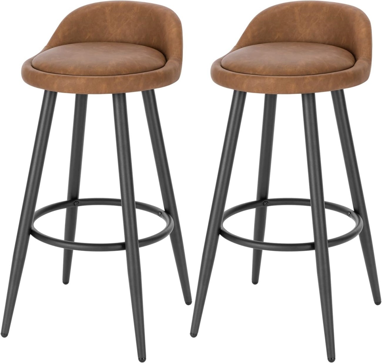 Tabourets De Bar Pivotants Avec Dossier - Lot De 2 - Tissu Tressé Et Faux Cuir PU - Hauteur D'Assise 79 Cm - Marron Foncé - Pour Cuisine, Comptoir, Salon