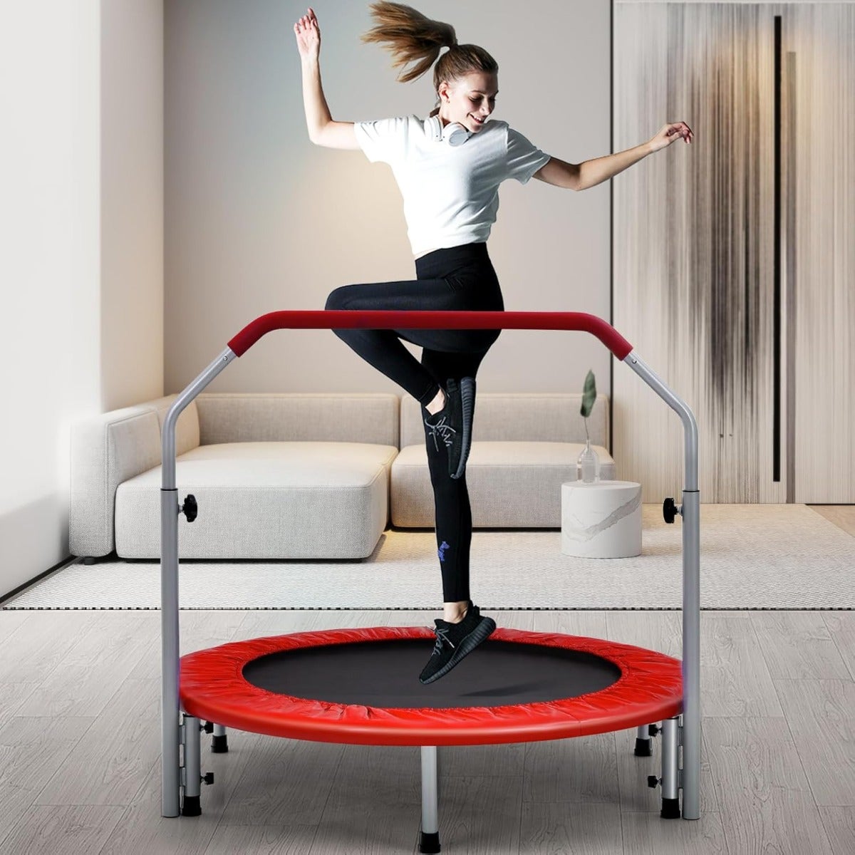 Mini Trampolín Plegable De 106 Cm Con Barra Ajustable – Fitness En Casa, Silencioso, Soporta Hasta 275 Kg, Sin Montaje