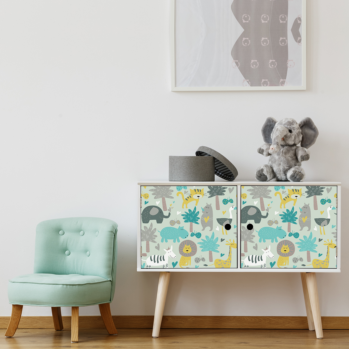 Pegatina muebles para niños animales de la sabana - adhesivo de pared - revestimiento sticker mural decorativo - 60x90cm - 5