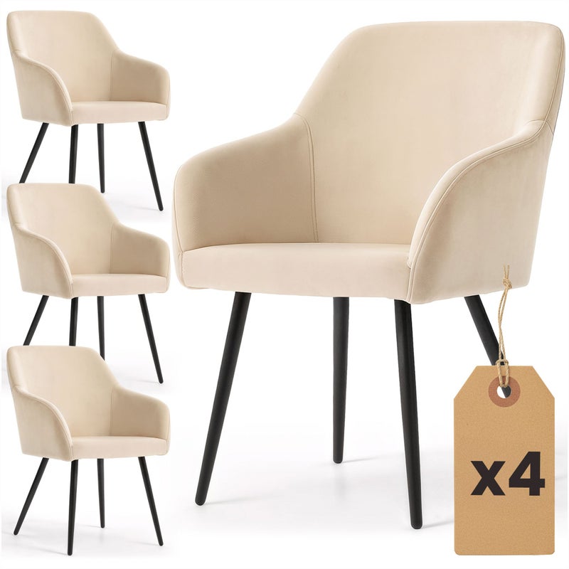 4x Welurowe krzesło tapicerowane gładkie Beżowe ESTELLE Czarne nogi