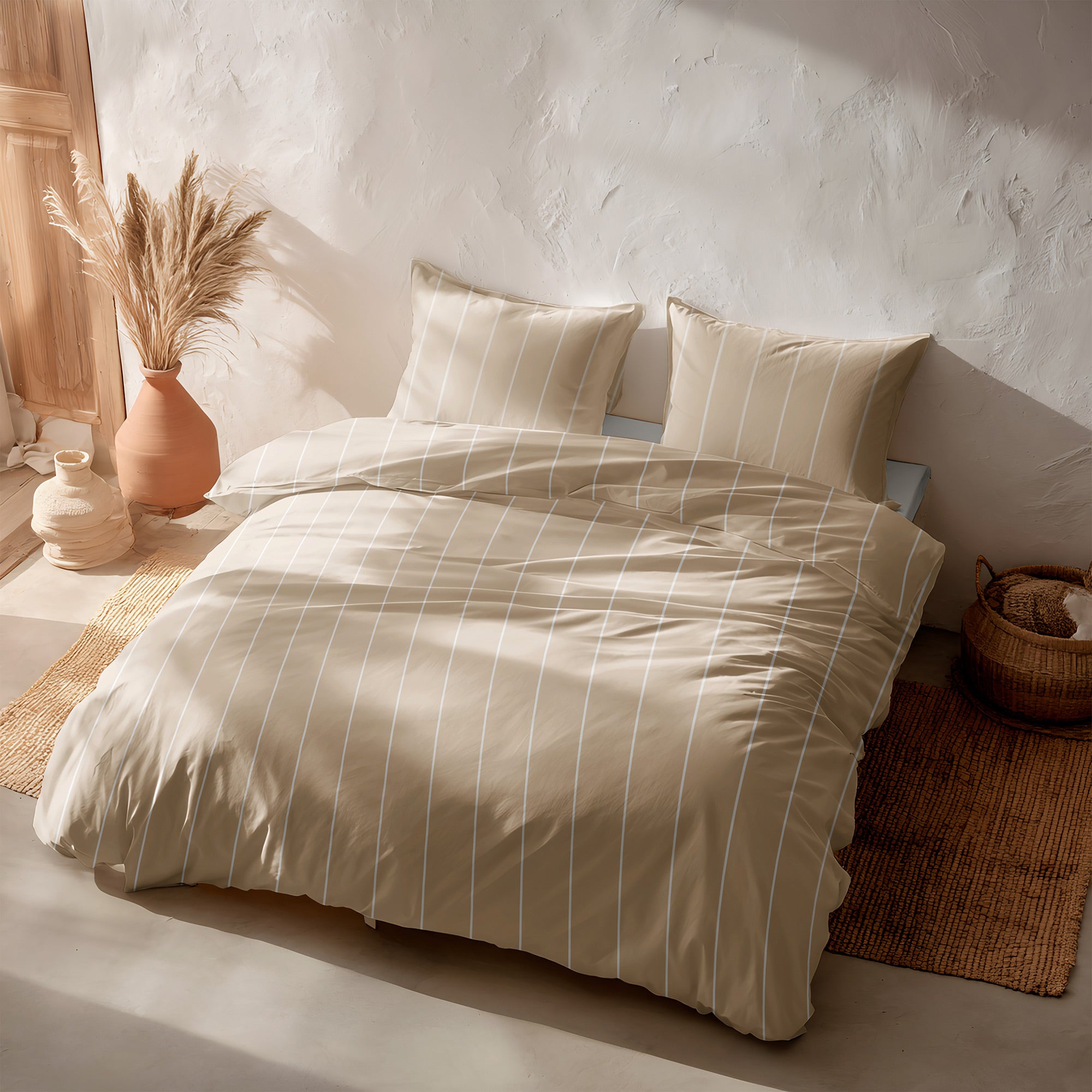 Housse de couette 100% coton 260x240 cm + 2(50x90) cm pierre - Nairi - 2