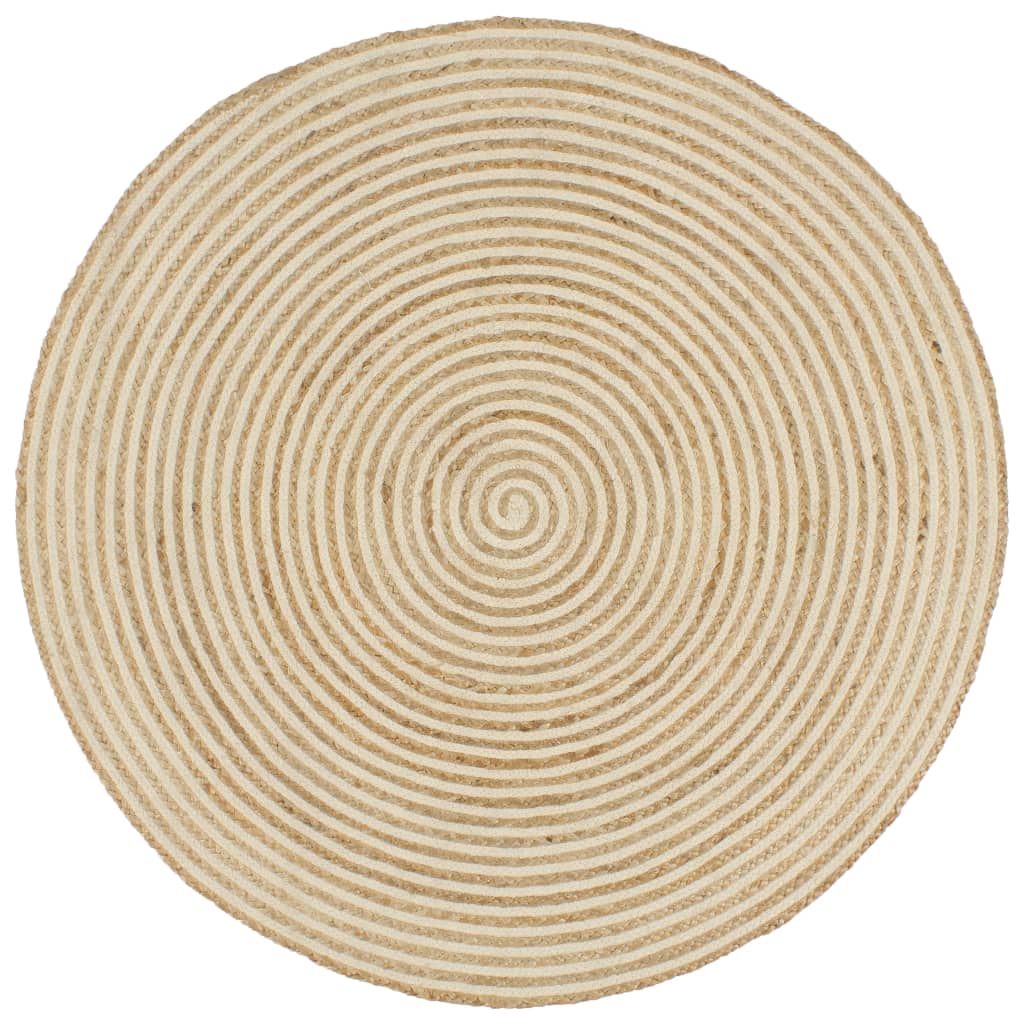 Dywanik ręcznie wykonany z juty, spiralny wzór, biały, 120 cm vidaXL