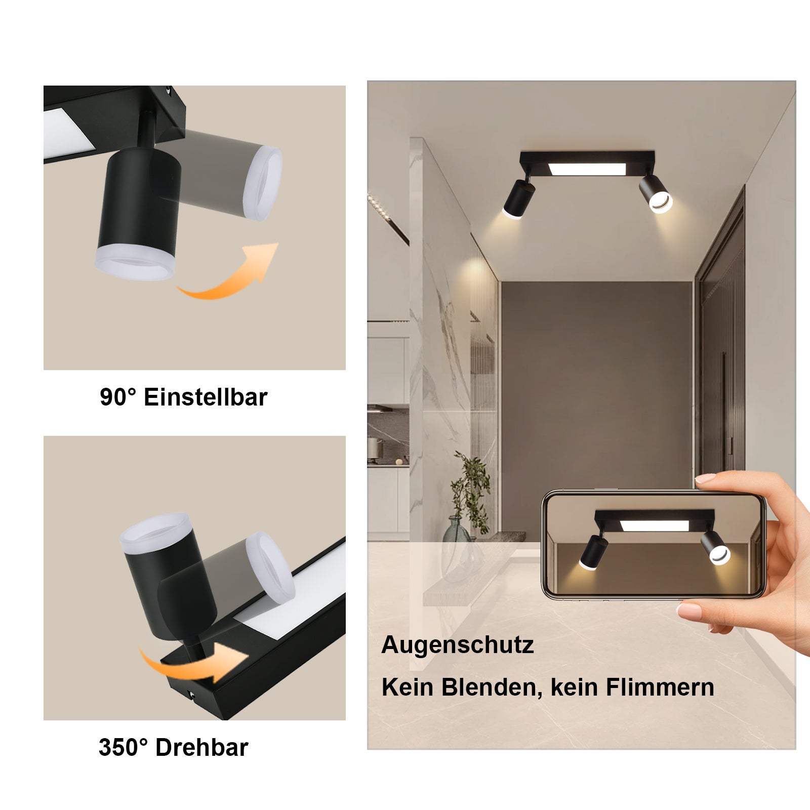 NETTLIFE Spot plafond 2 ampoules GU10 chambre 3000k 20W cuisine noir blanc chaud orientable métal pour - 2