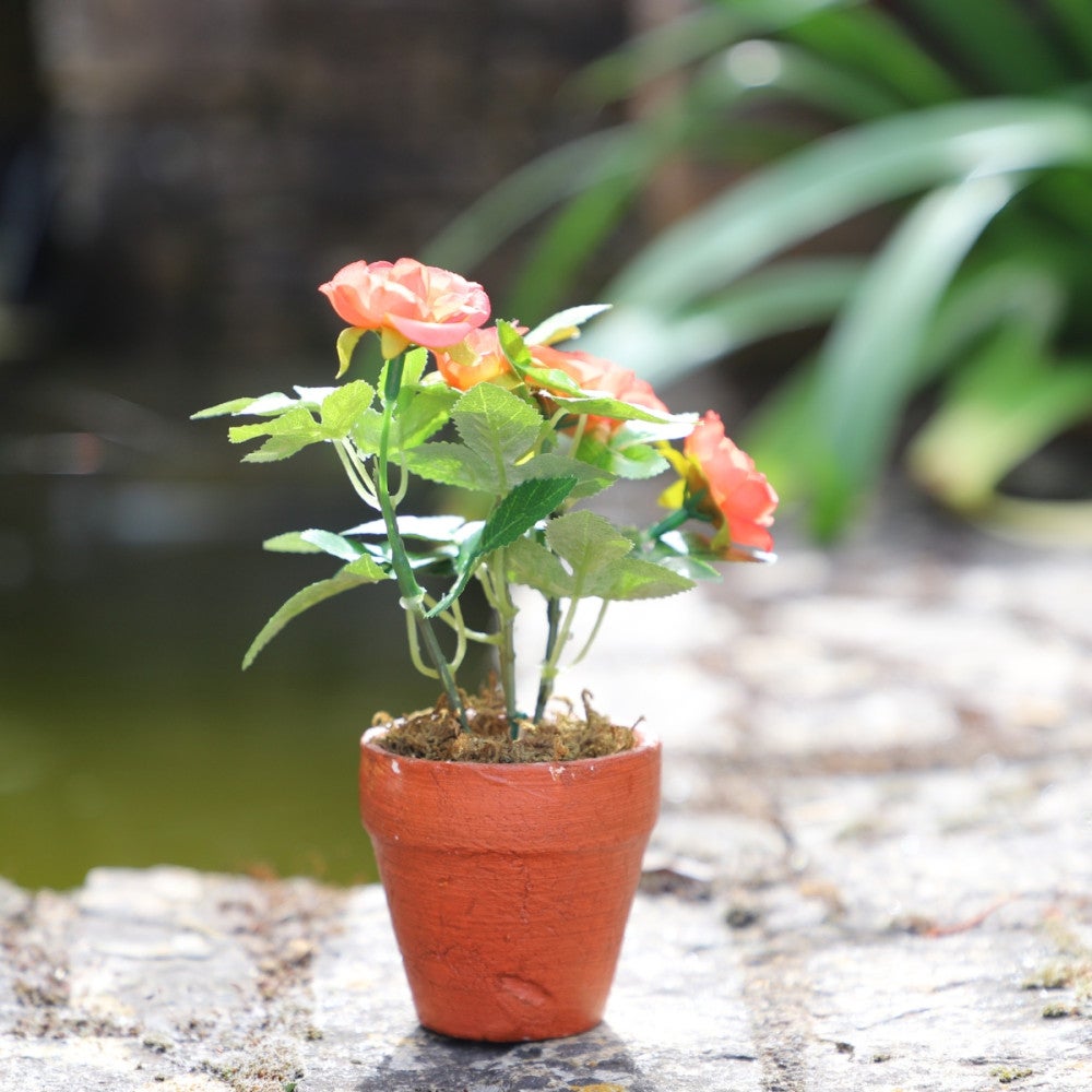 ~Rosier plante fleur artificielle extérieur cimetière tissu corail12cm - 2