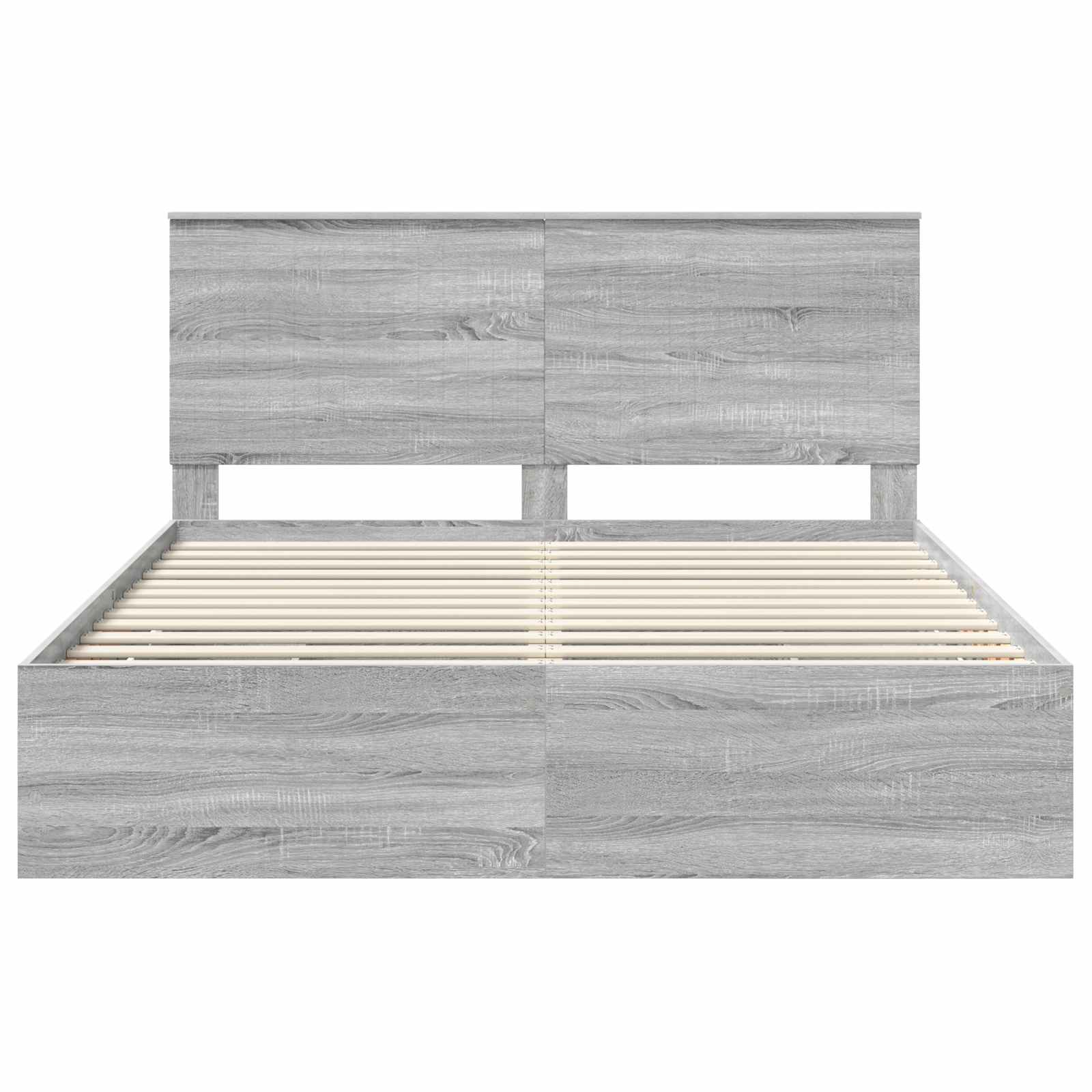 Cadre de lit gris en panneau de bois pour la chambre, 160 × 200 cm - 8