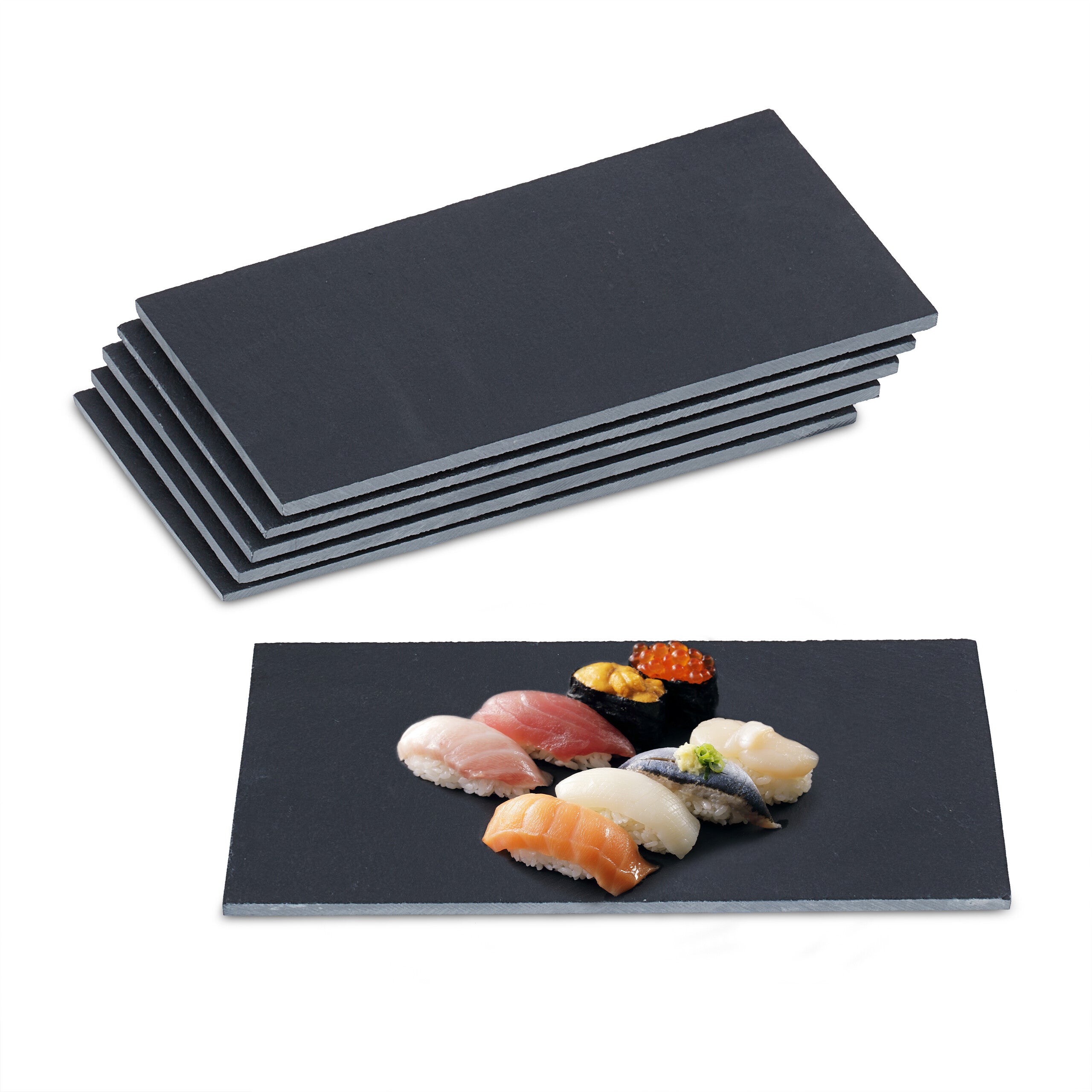 Lot De 6 Plats De Service Ardoise Relaxdays – 30x20 Cm, Personnalisables à La Craie, Pour Fromage, Desserts, Apéro – Anthracite