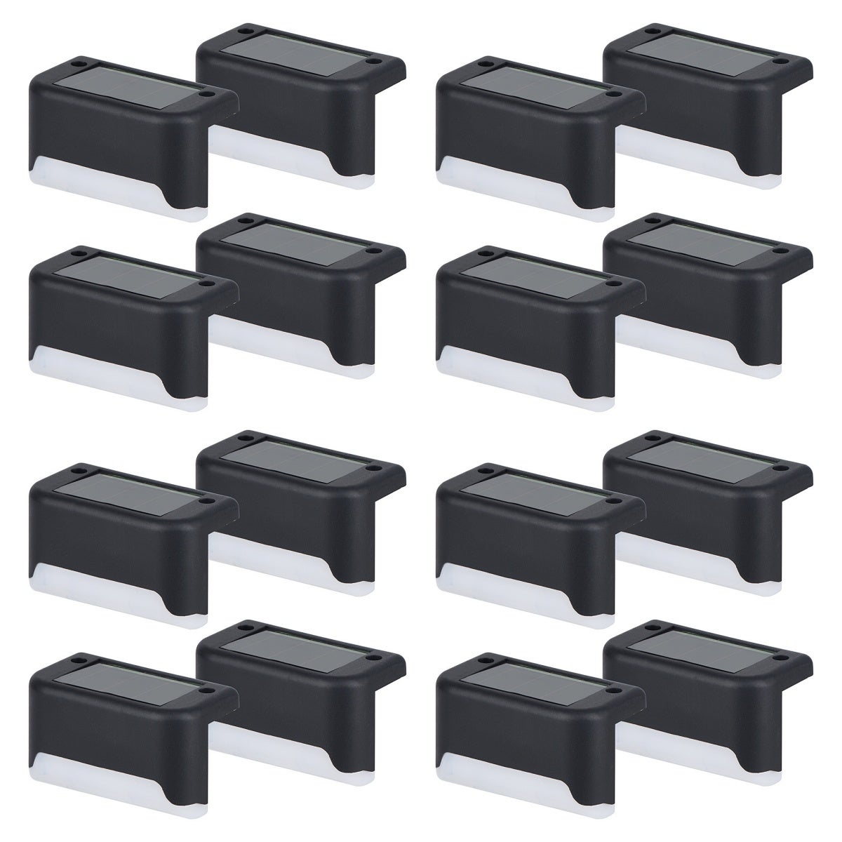 Zestaw 16 solarnych lamp zewnętrznych z wodoodpornymi diodami LED do schodów, stopni, ogrodzeń i tarasów (czarny, ciepły biały)