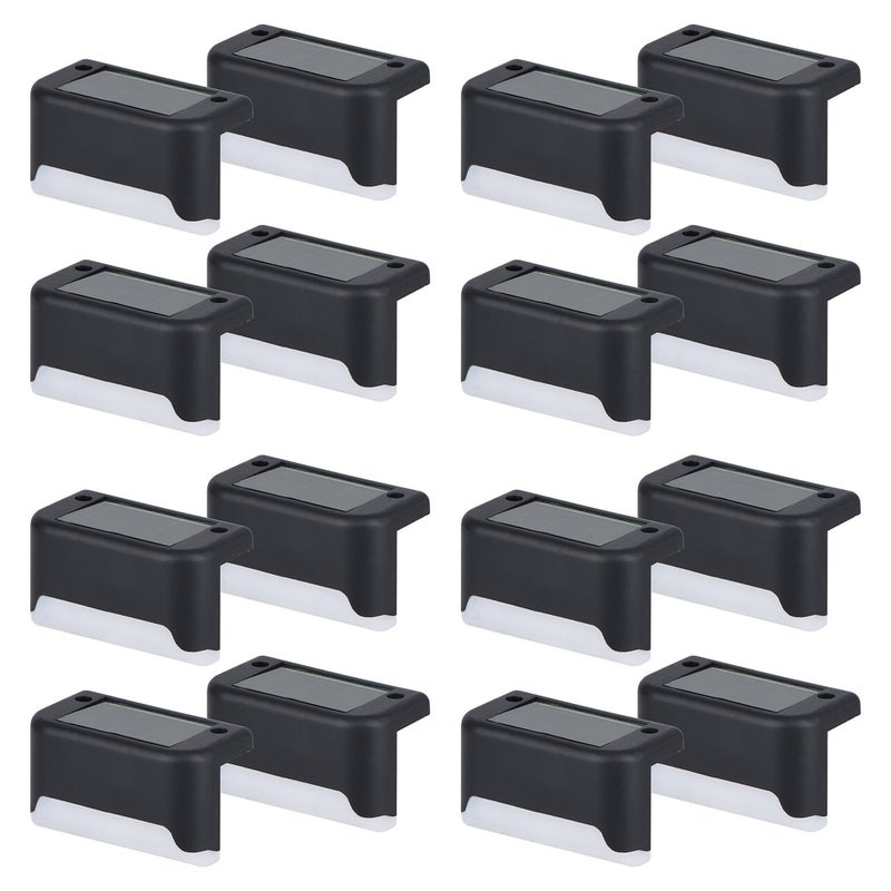 Zestaw 16 solarnych lamp zewnętrznych z wodoodpornymi diodami LED do schodów, stopni, ogrodzeń i tarasów (czarny, ciepły biały)