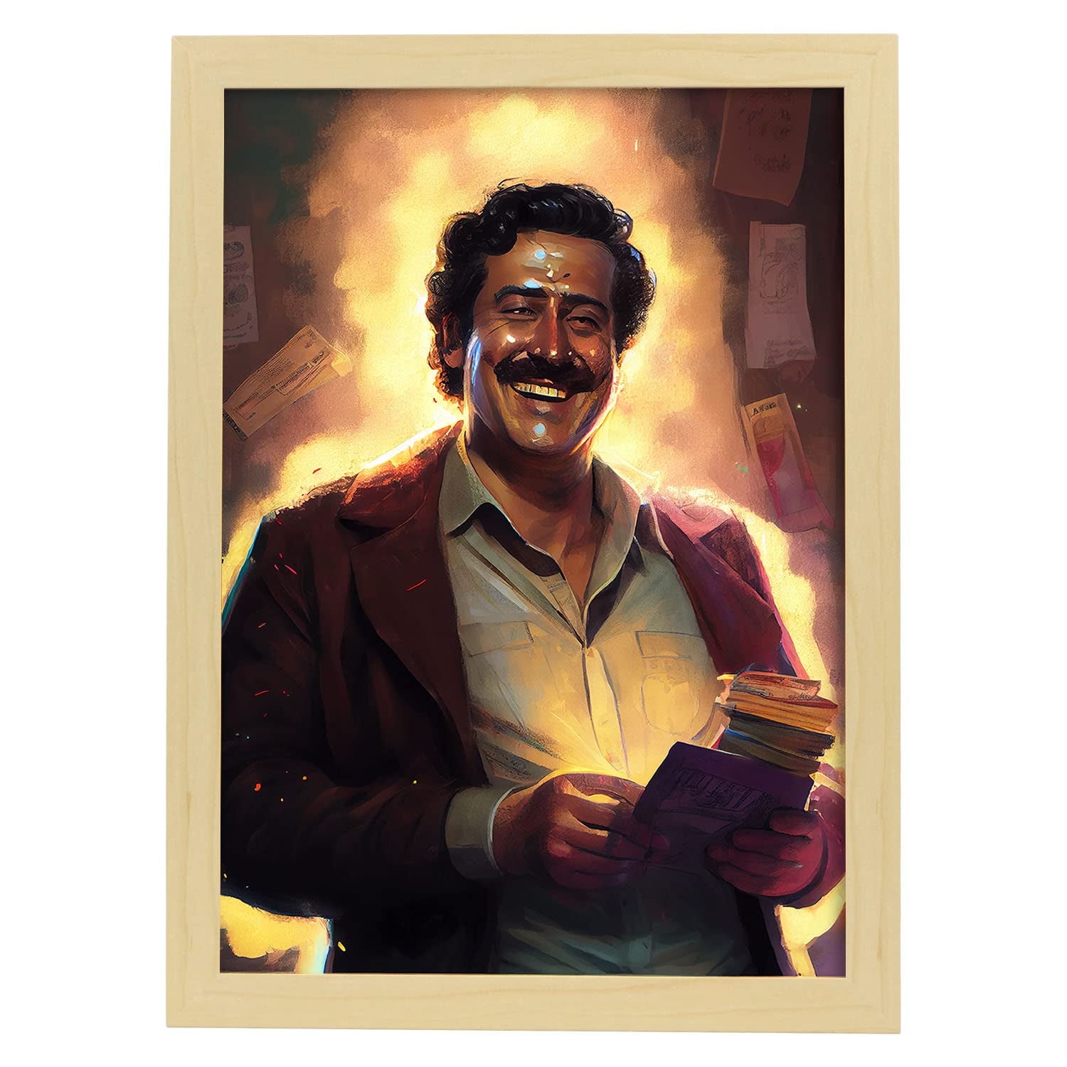 Nacnic poster de pablo escobar en estilo retrato a todo color ilustraciones y caricaturas de personajes históricos famosos diseño y a3 marcos madera