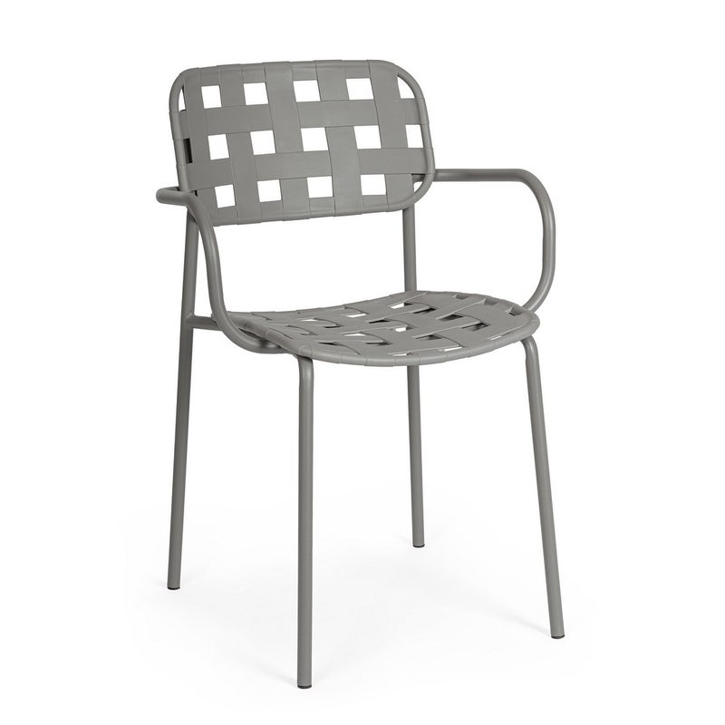 Zestaw 2 krzeseł stalowych z siedziskiem i oparciem z polipropylenu, odpornych na promieniowanie ultrafioletowe, w kolorze szarym