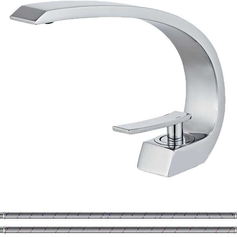 Chromowany kran do umywalki łazienkowej, jednouchwytowy kran do umywalki o unikalnym designie, bateria umywalkowa G3/8 60 cm