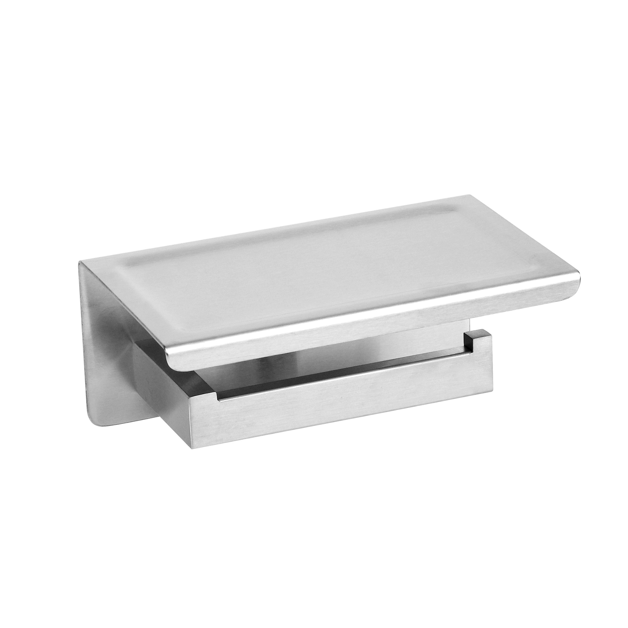 BALNEO - uchwyt na papier toaletowy z półką stal nierdzewna srebrny INOX - uchwyt na rolki papieru QARX nierdzewny - uchwyt WC z metalu