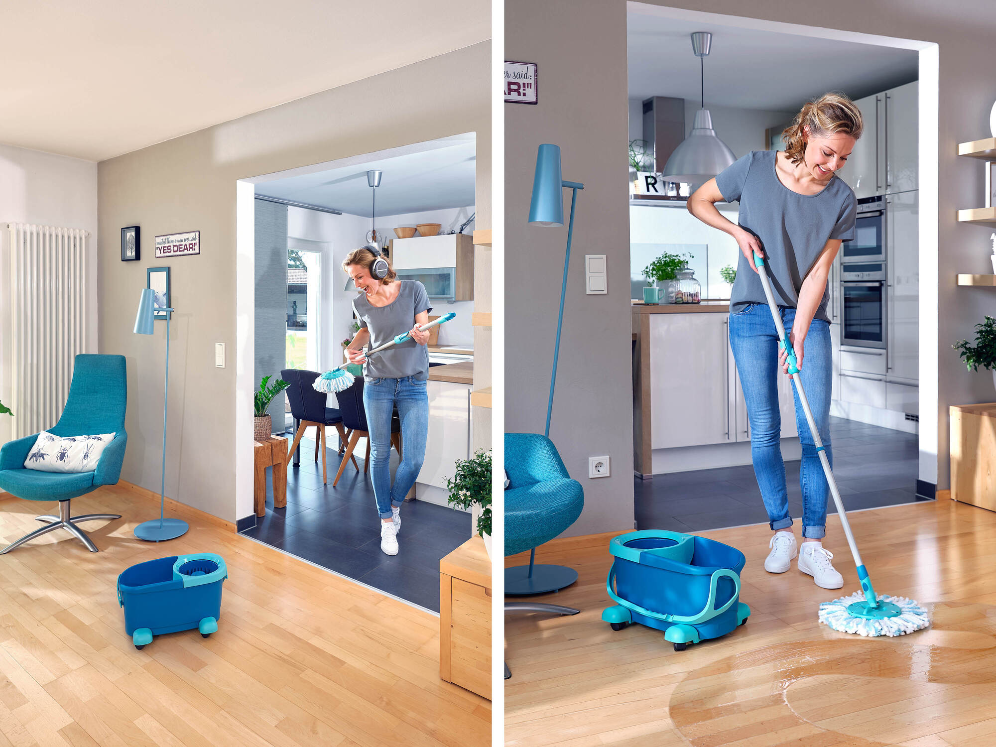 Set balai serpillère avec seau essoreur à roulettes Clean Twist Disc Mop Ergo Mobile 52102 Leifheit, tête serpillière à franges, mop - 3