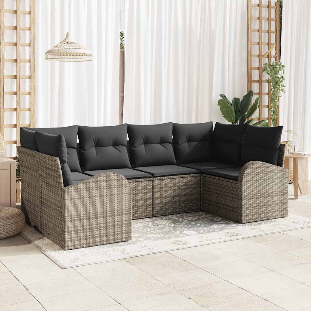 Zestaw Sof na Ogród z poduszką 6 pcs Szary Rattan poli vidaXL