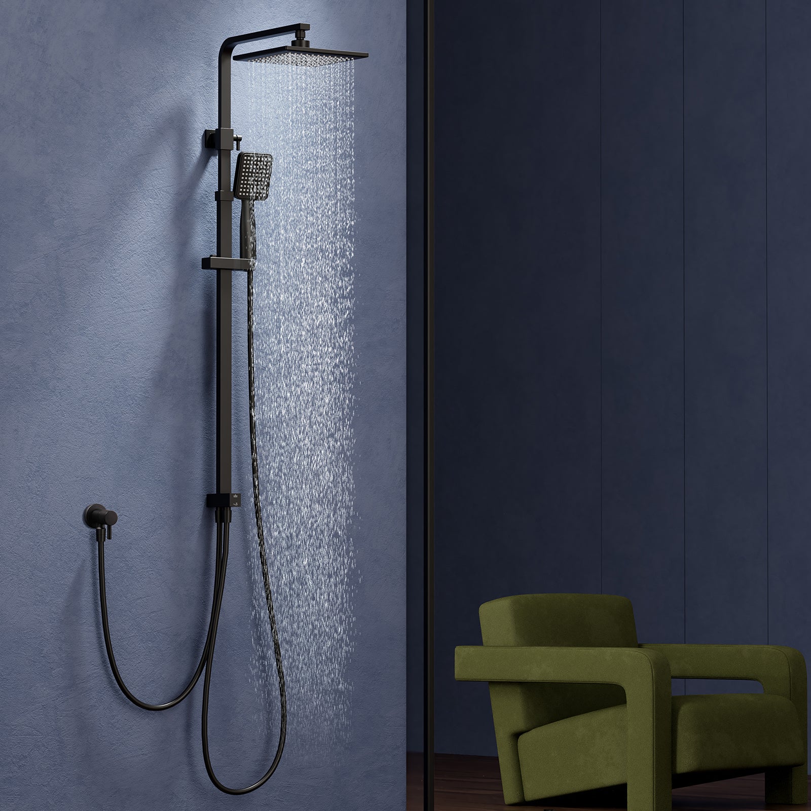 Colonne de Douche Thermostatique Noir Ensemble de Douche Robinet Cascade pour Baignoire Laiton Set de Douche Hauteur Réglable - 9