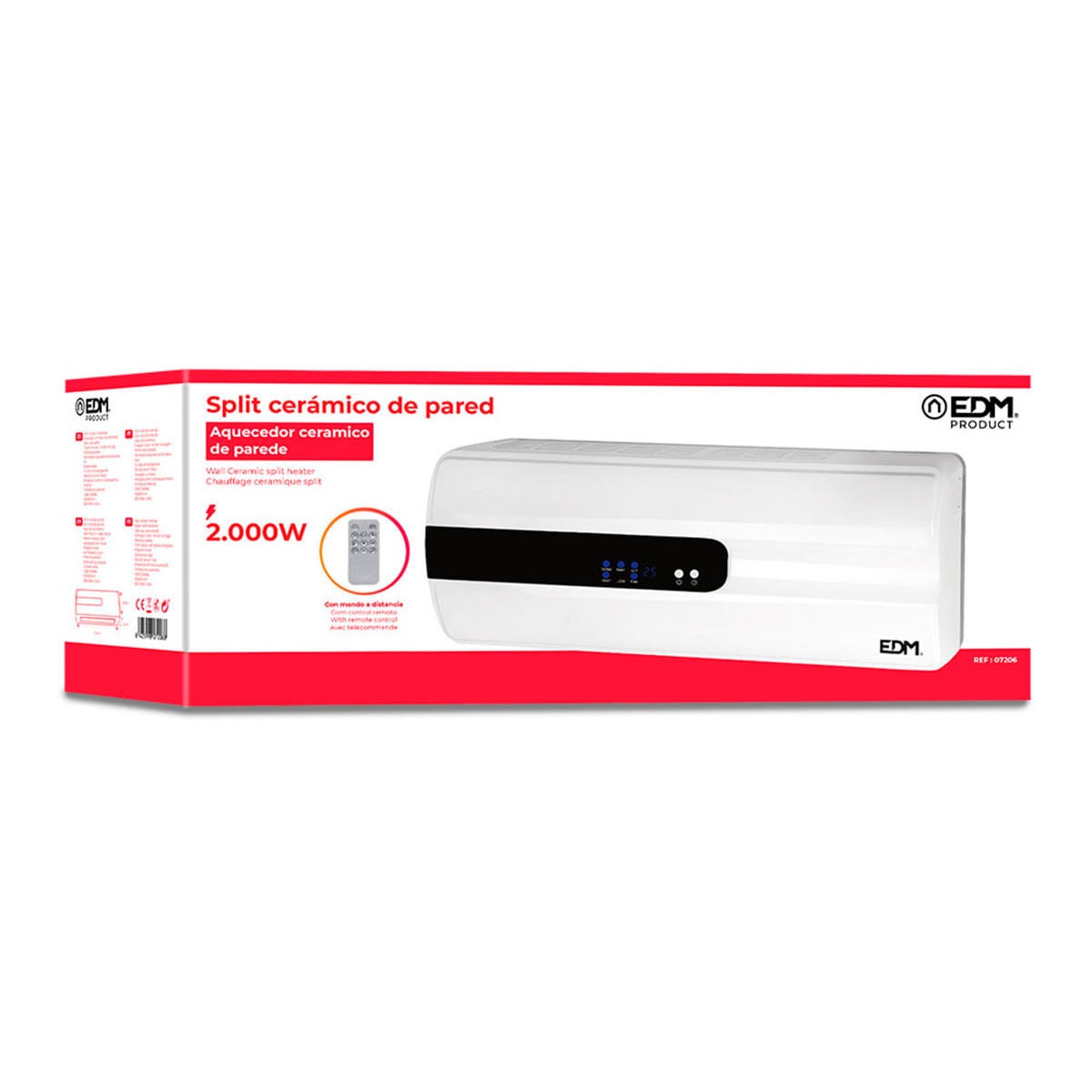 AQUECEDOR CERÂMICO DE PAREDE 1000/2000W MANDO DISTANCIA EDM - 2