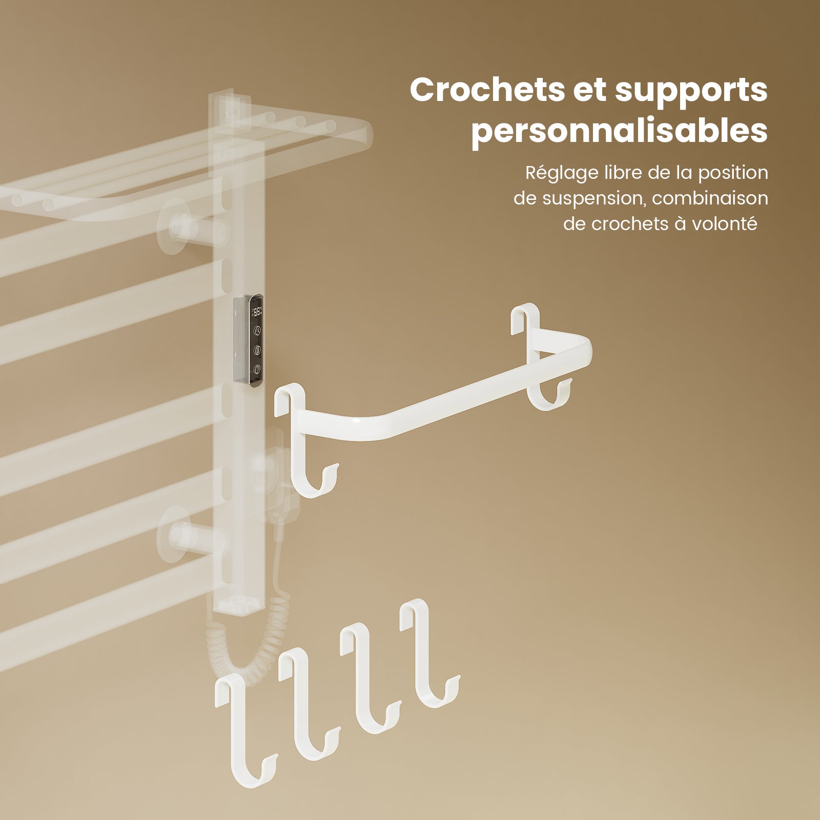 EMKE Sèche-Serviettes Électrique 500x500 mm, Chauffage Salle de Bain Intelligent à Température Constante, Chauffe-Serviettes Électrique 140W Blanc - 7