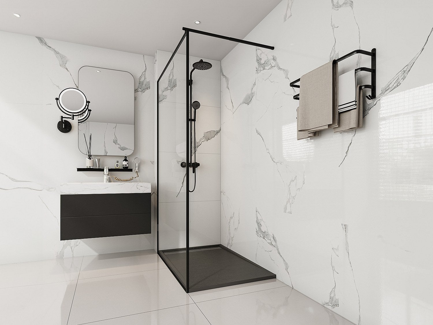 Brodzik posadzkowy lub wpuszczany w posadzkę z żywicy - Czarny - 120 x 80 cm - LYROSA