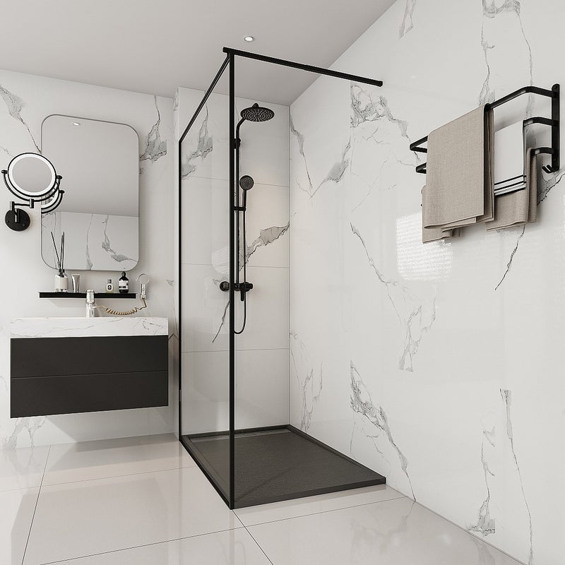 Brodzik posadzkowy lub wpuszczany w posadzkę z żywicy - Czarny - 120 x 80 cm - LYROSA