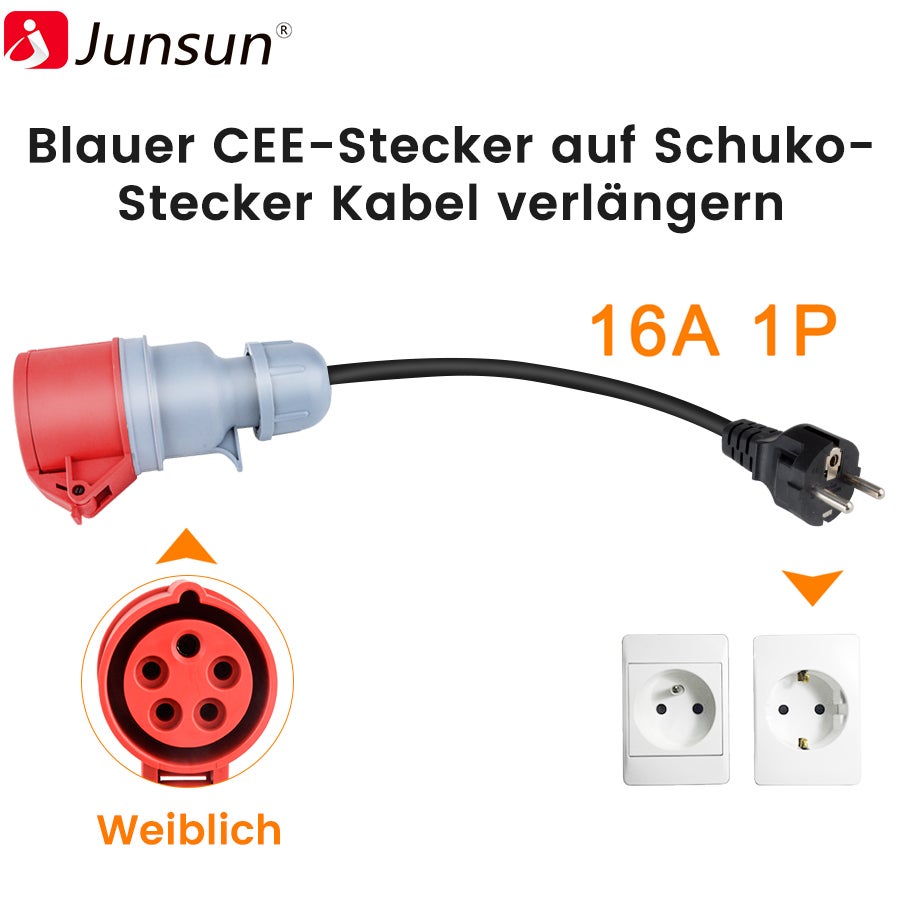 Adattatore Di Ricarica Da Tipo 2 A Schuko 16A 3,5kW, Cavo 0,5m Per Auto Elettrica, Compatibile Con Wallbox E Colonnine
