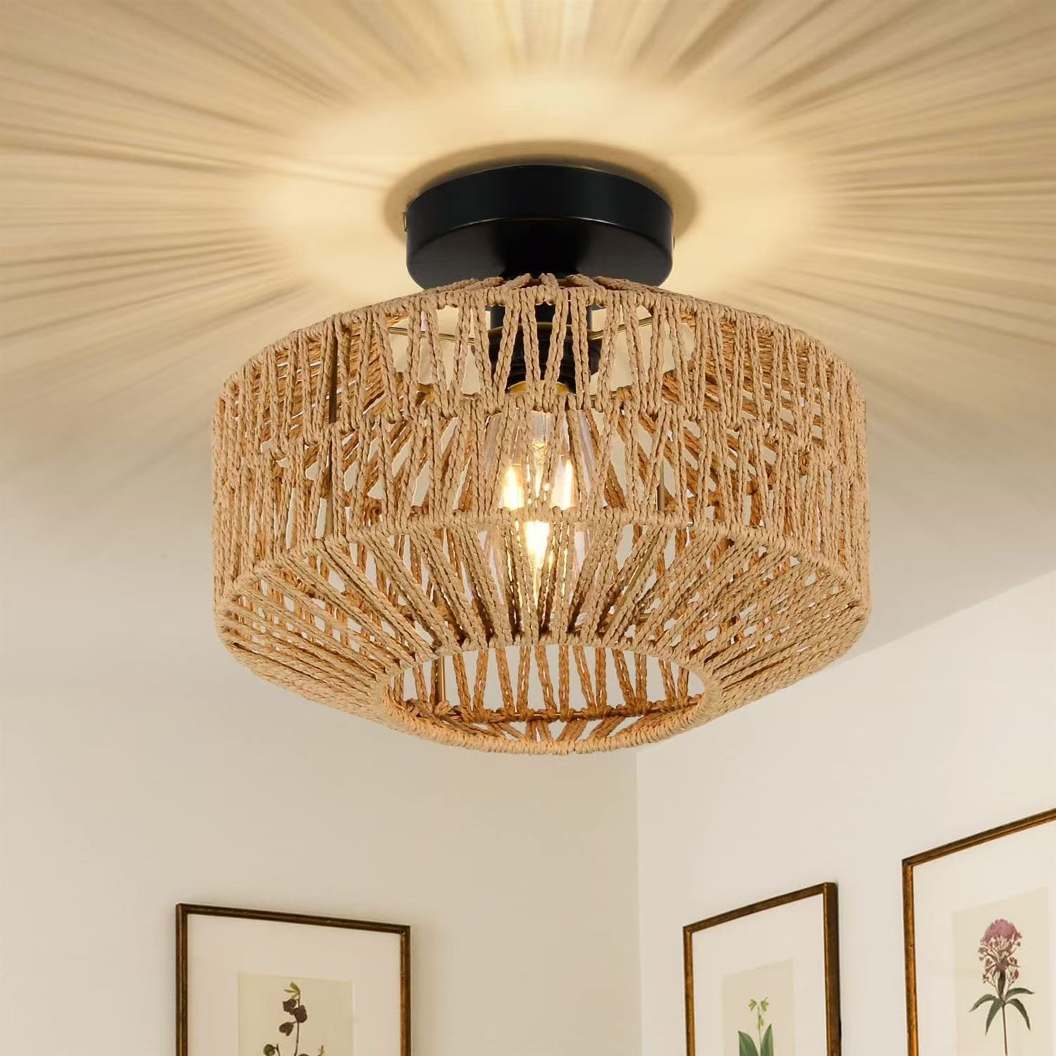 Lustre lanterne de vestibule en laiton et cylindre de verre