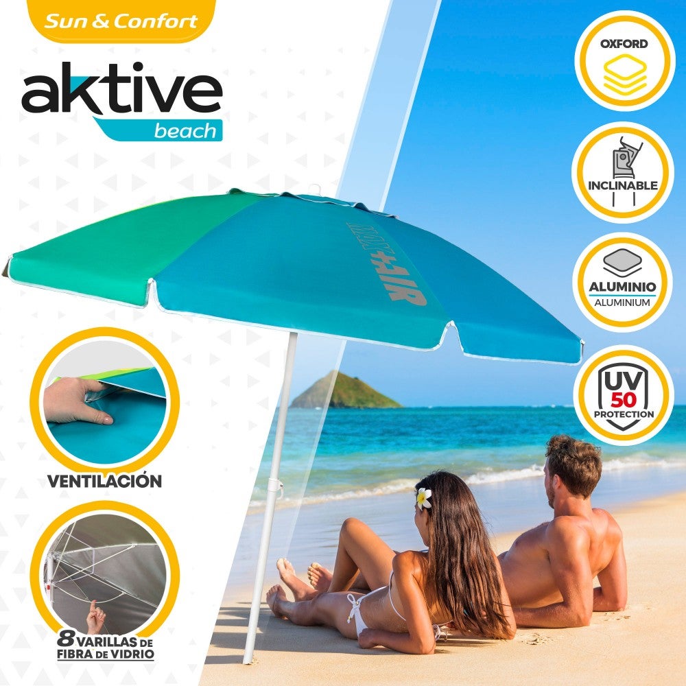 Guarda-sol de praia teto ventilado de 200 cm + proteção UV50 Aktive Beach - 2